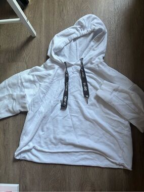 aerie White Hoodie with Black Branded Drawstrings
